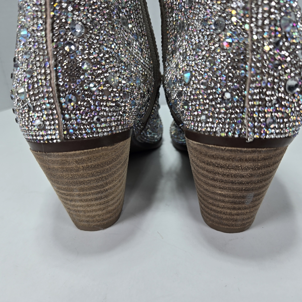 Sincerely Jules Silver Rhinestone Shimmering Cowboy Cowgirl Ankle Booties Size 7 - Picture 8 of 14